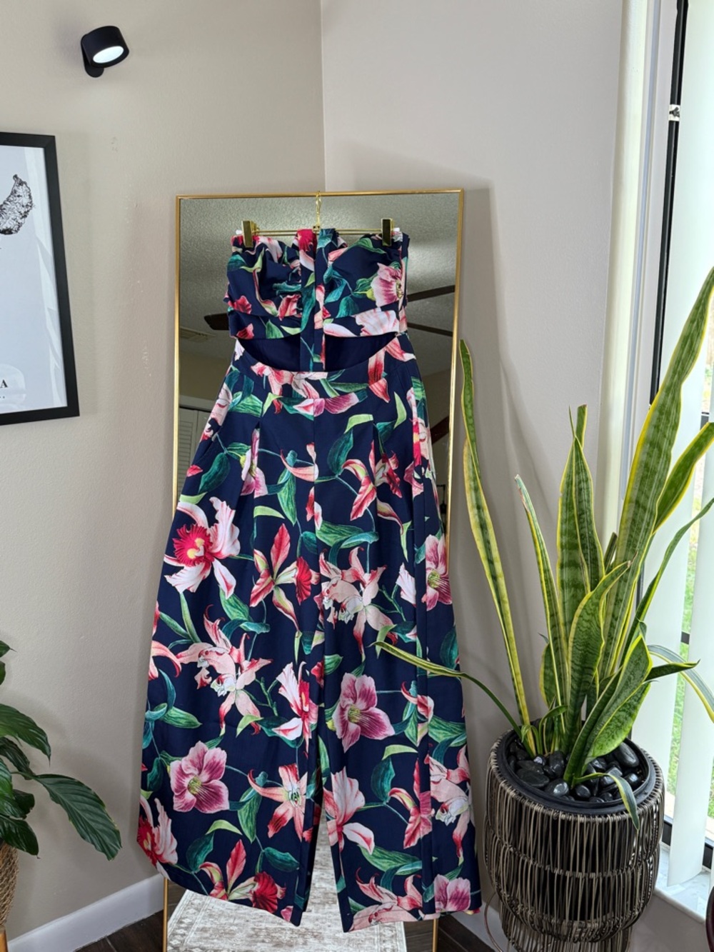 PatBO Laelia Cutout Jumpsuit Floral Halter Wide-Leg Jumpsuit in Midnight - Picture 7 of 10